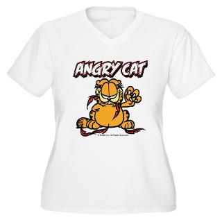 ANGRY CAT Womens Plus Size V Neck T Shirt