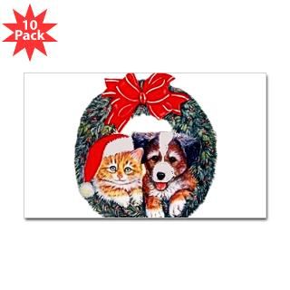 Christmas pet wreath Rectangle Sticker 10 pk)