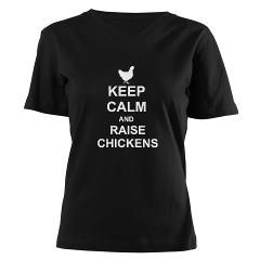 KEEP CALM AND RAISE CHICKENS Womens V Neck Dark T Shirt