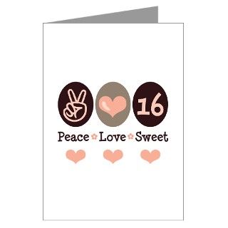 16 Greeting Cards  Peace Love Sweet Sixteen 16th Invitations 10 Pk