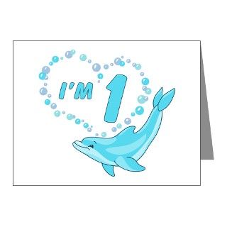 Note Cards  Dolphin Heart First Birthday Invitations (10 pk