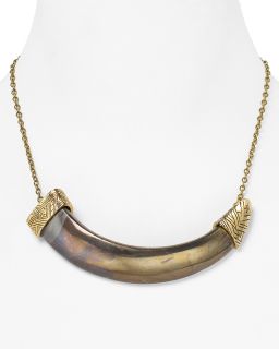 14kt Plated Horizontal Engraved Horn Necklace, 14