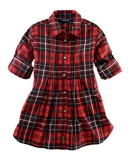 Childrenswear Girls Pleated Plaid Shirt   Sizes 7 16