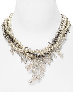 Multi Chain Pearl and Crystal Bib Necklace, 18