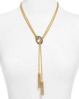 Tahari Soho Worn Gold Blue Stone Tassel Necklace, 20