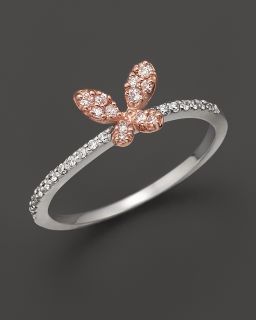 Diamond Butterfly Ring Set In 14K Rose & White Gold, 0.20 ct