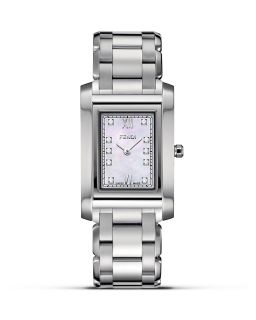 Fendi Rectangular Loop Stainless Steel Watch with Diamonds, 40mm x