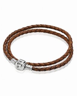 PANDORA Bracelet   Brown Leather Double Wrap with Sterling Silver