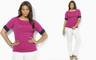 Lauren Ralph Lauren Plus Elbow Sleeve Stripe Shirt_2