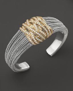 Lagos Sterling Silver and 18K Embrace Wide Diamond Cuff