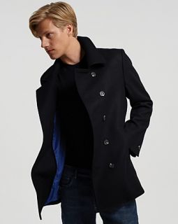 55 Broome Black Pea Coat with Blue Lining