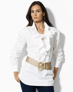 Lauren by Ralph Lauren Sadira Cotton Broadcloth Lace Up Ruffle Tunic