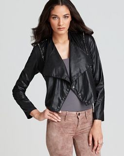 Blank Denim Jacket   Faux Leather Shawl Collar Jacket with Spike Studs