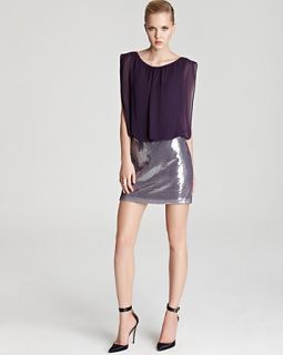 aqua blouson dress sequin skirt price $ 190 00 color eggplant size