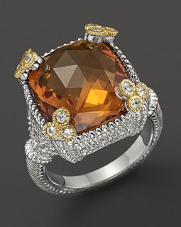 Judith Ripka Small Monaco Ring with Lab Created Honey Corundum