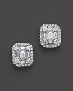 Emerald cut and Baguette Micro Pavé Diamond Earrings in 14k White