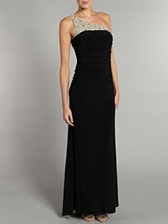 JS Collections Jersey one shoulder beaded dress Black   