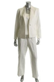 Kasper Marthas Vineyard White 3 PC Linen Embellished Pant Suit Petites