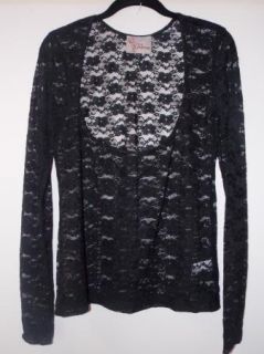 CHArms by Kathy Najimy Stretch Lace Long Sleeve Top Black Large New