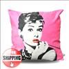 MODERN Pink Print Audrey Hepburn Picture POP ART PILLOW CASE CUSHION