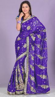 NavyBlue Bollywood Sequin Embroidery Sari Saree Costume