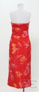 Kay Unger Red Orange Floral Tulle Strapless Dress Size 10