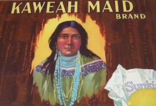 Beautiful Vintage Sunkist Lemon Kaweah Maid Print Label Excellent
