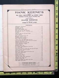 1932 Hank Keenes Hill Billy Cowboy Songs Music Book