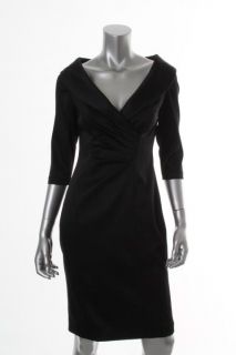 Kay Unger New Black Shawl Collar Ruched Lined Cocktail Evening Dress