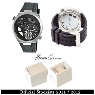 Gents Mens Kenneth Cole KC1683 Black Dual Time Watch RRP £115 00