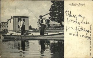 Kenoza Lake NY Fishing Scene Rowing Boat c1910 Postcard
