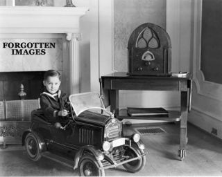 Little Boy Pedal Car Atwater Kent Radio 1930s Photo