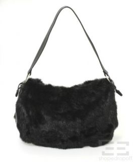 Kenneth Cole Black Leather Rabbit Fur Handbag