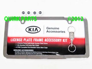 Kia Chrome License Plate Kit w Keychain and Valve Stems Genuine Brand
