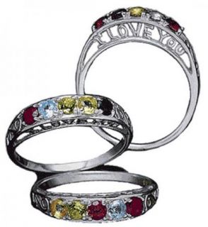 STERLING SILVER MOTHER GRANDMOTHER BIRTHSTONE RING   UP TO 7 STONES