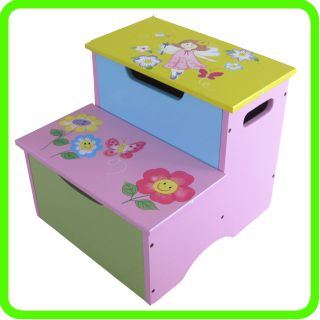 painted Bright Color Toddler Step Stool Storage Box Kids Furniture