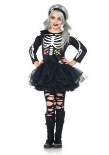 Skeleton Black Dress and Headband Outfit Kids Halloween Costume