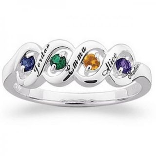 STERLING SILVER MOTHERS RIBBON NAME BIRTHSTONE RING   2 to 5 STONES