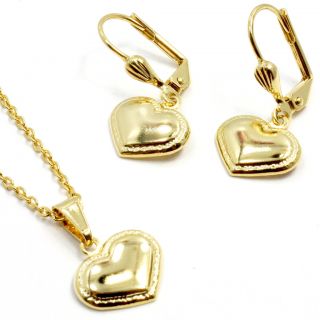 Heart Gold 18K GF Dangle Earrings Girl Kids Pendant Charm Chain