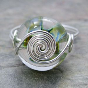 Bbglassart Lampwork Boro Glass Silver Ring Size 11 5