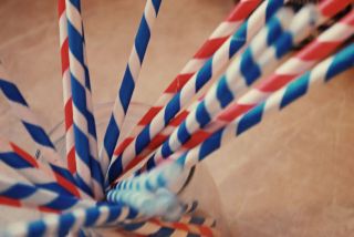 Kikkerland Design Paper Drinking Straws Box 144 Blue Stripes