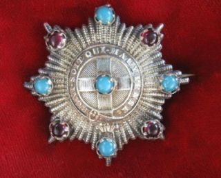 Vtg Antique Sterling Star Order of the Garter Brooch w/ Garnet