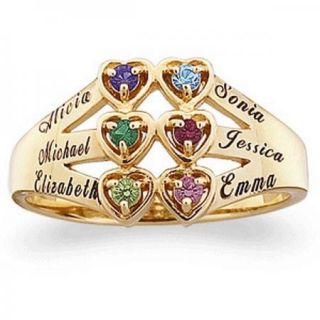 STERLING SILVER MOTHERS HEART NAME BIRTHSTONE RING   SILVER OR GOLD