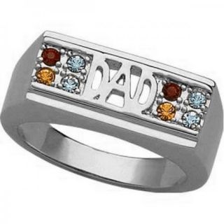 Platinum Plated Mens Fathers Dad Birthstone Ring Up to 8 Stones