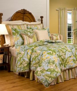 Paradise Cove Sky Blue Green Tropical Floral Comforter Set King