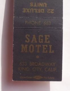 Matchbook Sage Motel 633 Broadway Phone 663 Highway 101 King City CA