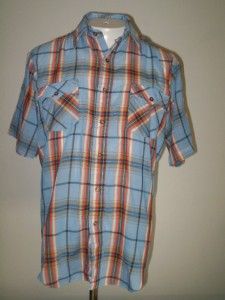 Kingsport Vintage Shirt 80s Blue Plaid Check Button Front Short Sleeve