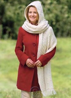 Merino Wool Kildare Hooded Scarf Cable Knit Cream Color Hand Finishing