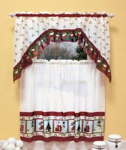 Holiday Santa Snowman Kitchen Curtain Tier Swag Set New