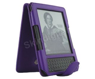 For Kindle 3 Purple Genuine Leather Case Cover Flip